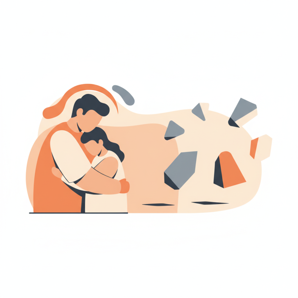 Teenager standing strong in a school corridor with a supportive parent behind them