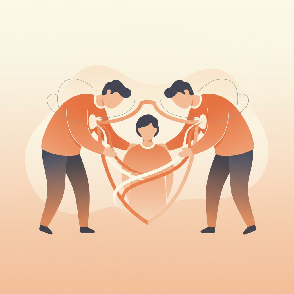 Teenager sitting between two homes symbolising shared custody, looking thoughtful