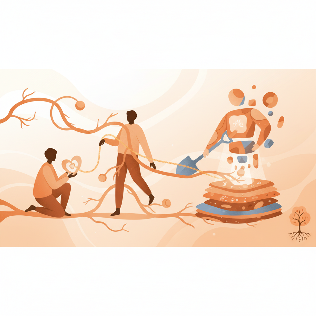 Layers of earth symbolising emotional excavation and self-discovery