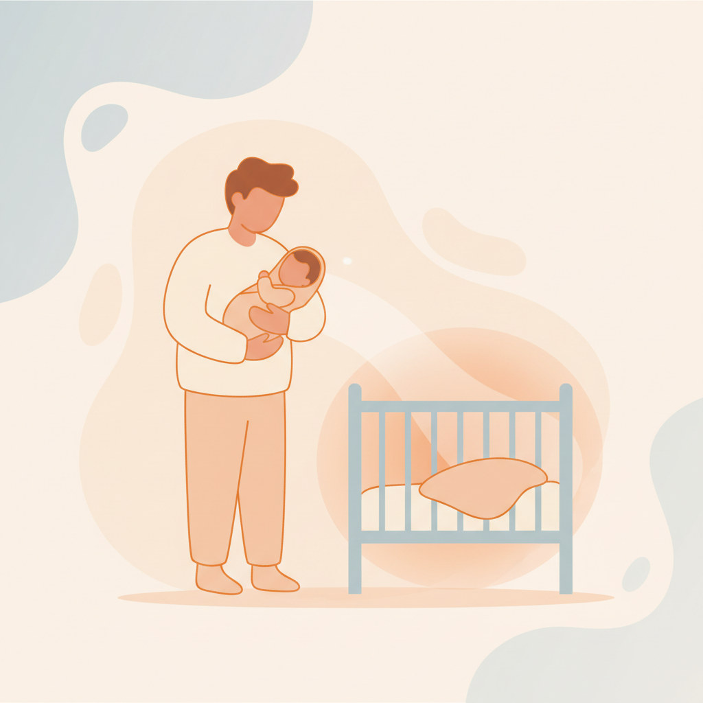 Parent holding sleeping baby with a peaceful expression