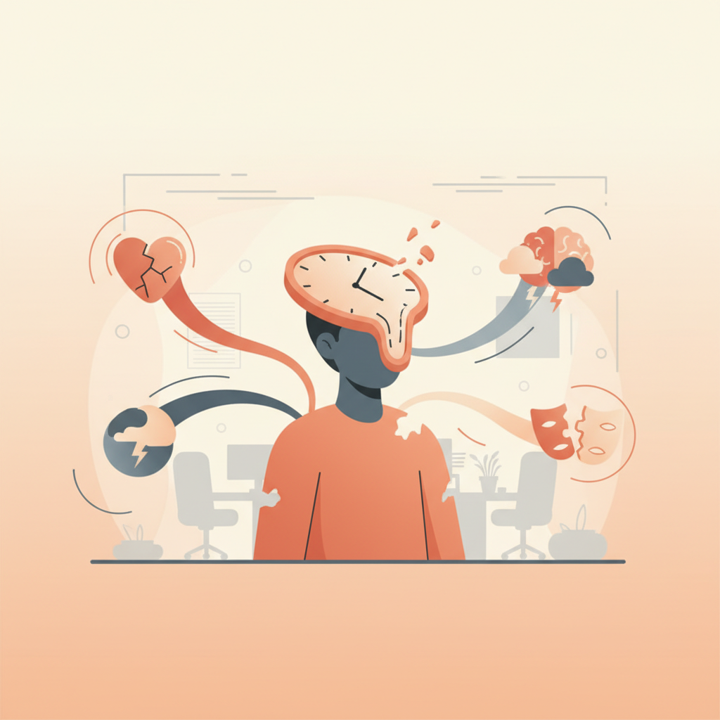 Exhausted professional sitting at their desk with head in hands, symbolising burnout