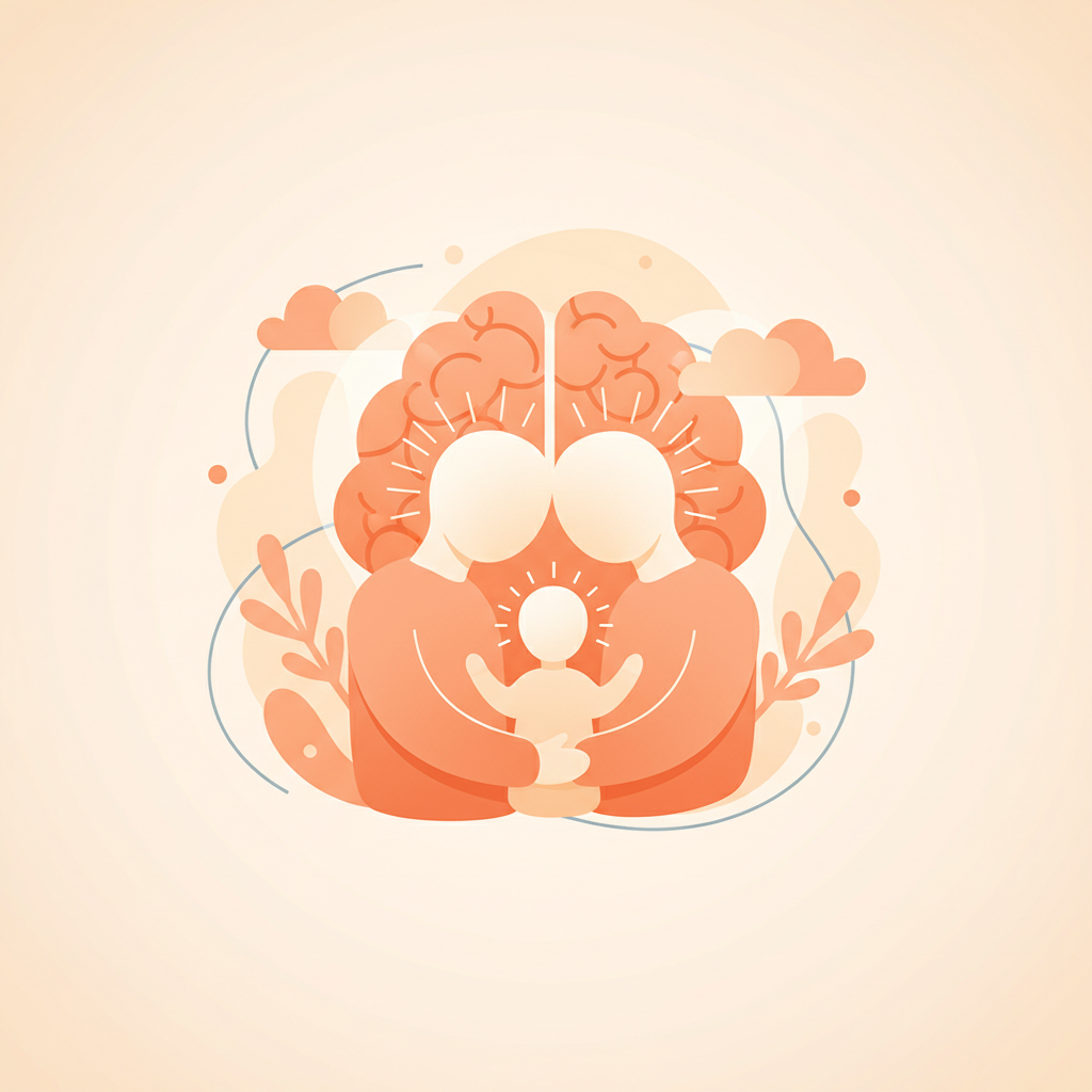 Illustration of a child's developing brain with three layers highlighted