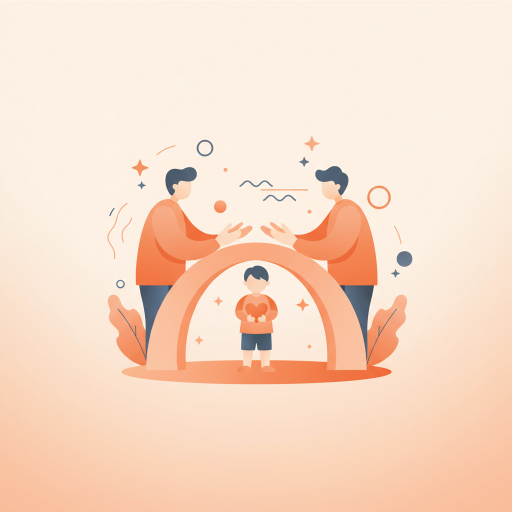 Divorced parents cooperating to raise happy children together