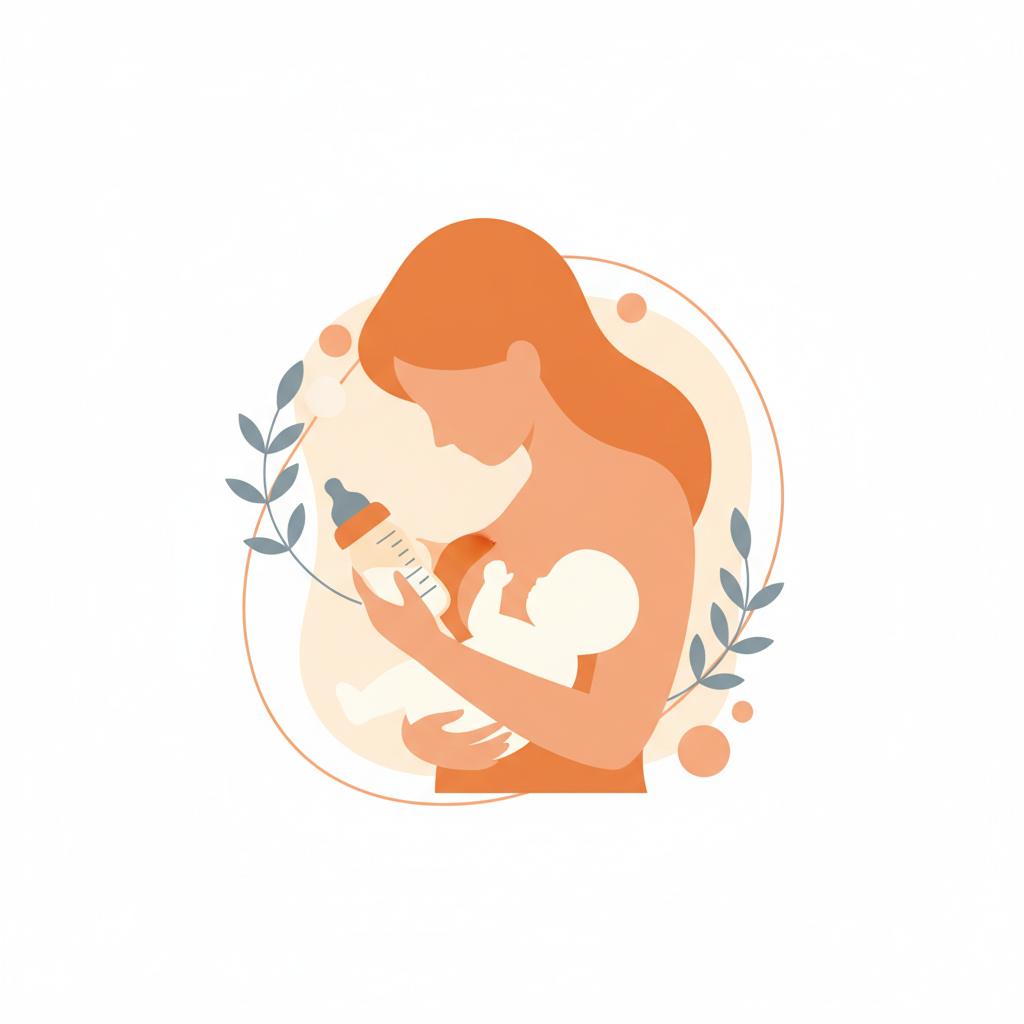 Parent breastfeeding on one side while a prepared bottle sits nearby, representing combination feeding