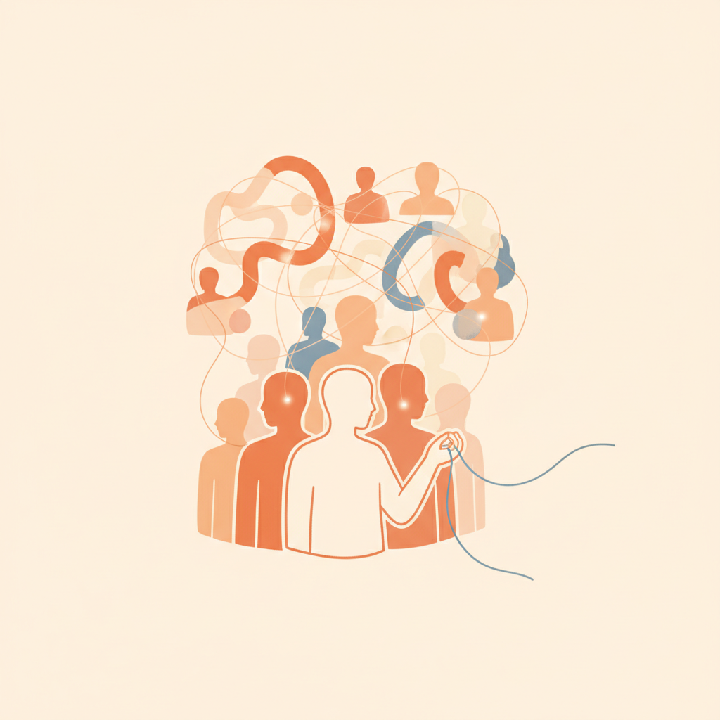 Illustration of invisible chains connecting a person to their family of origin