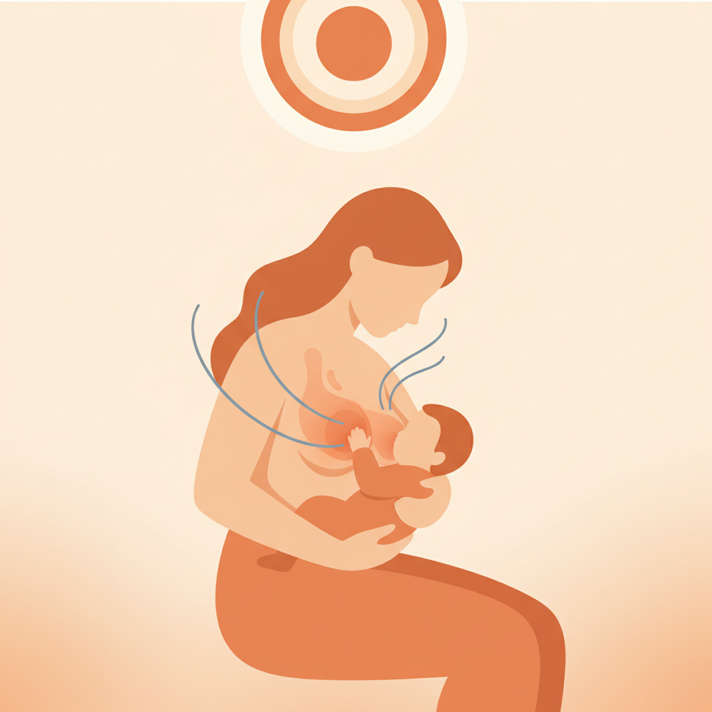 Mother breastfeeding while managing mastitis symptoms
