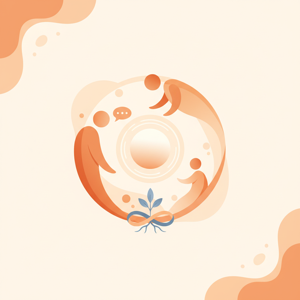 A neutral mediator helping two family members communicate constructively at a table