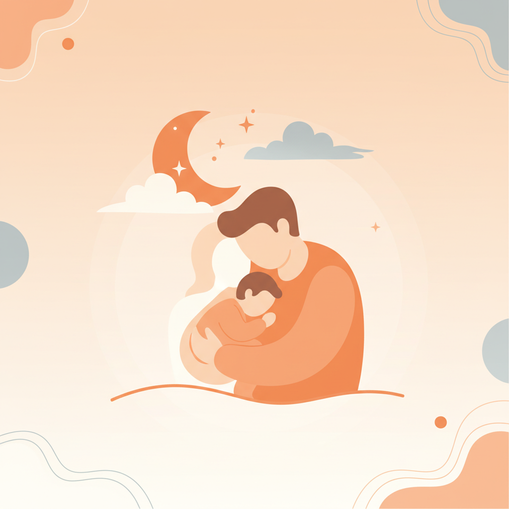 Mother gently helping her baby fall asleep in a crib with soft lighting