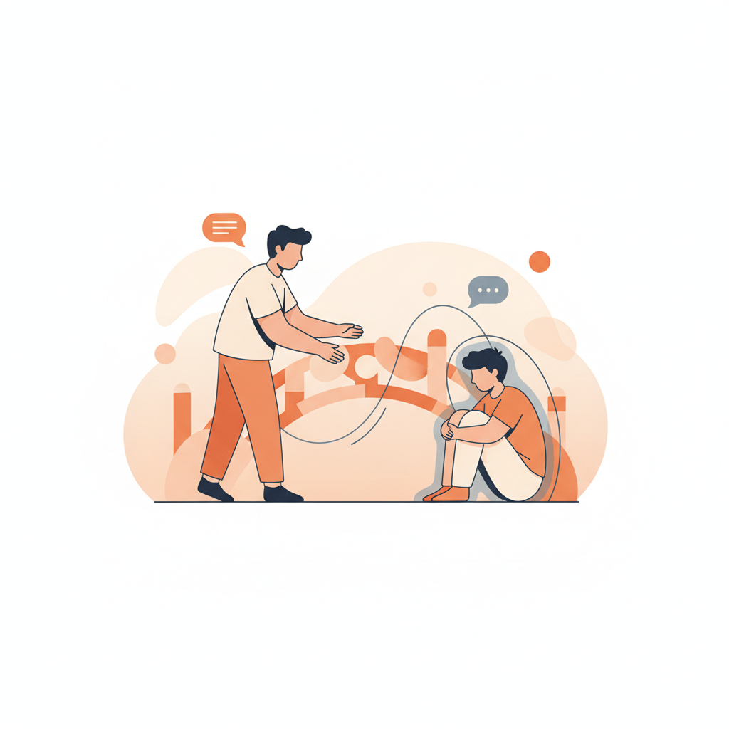 Parent and teenager sitting side by side looking at a sunset, symbolizing quiet connection