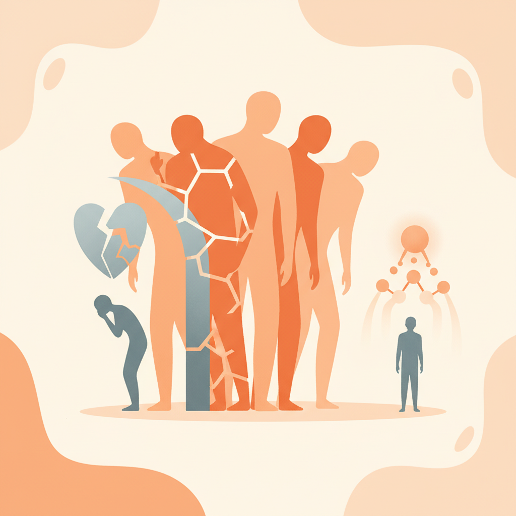 Illustration of a person being isolated and excluded by colleagues in the workplace