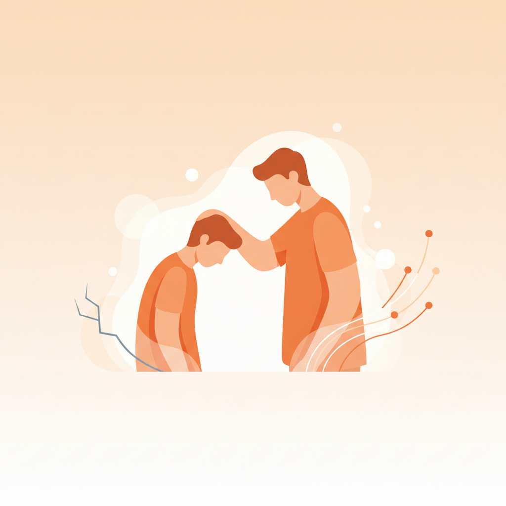 A person sitting at a desk looking stressed while their partner offers comfort, representing job loss in a relationship