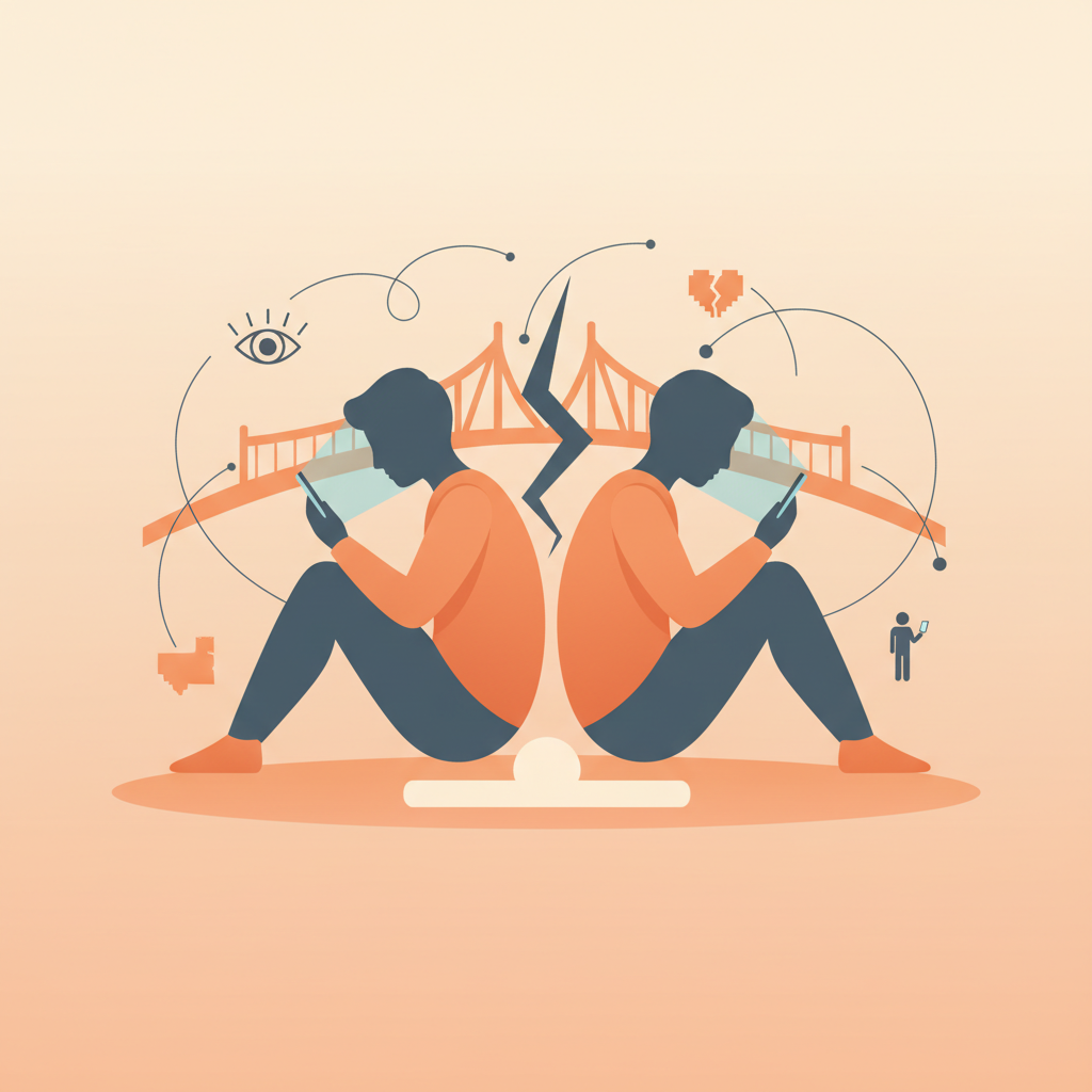 Couple sitting together but both absorbed in their smartphones