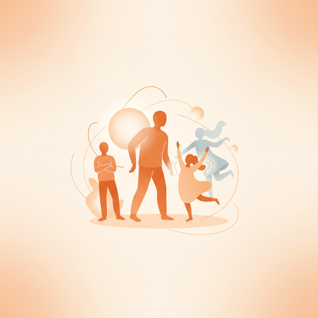 Illustration of a family with members representing different emotional roles