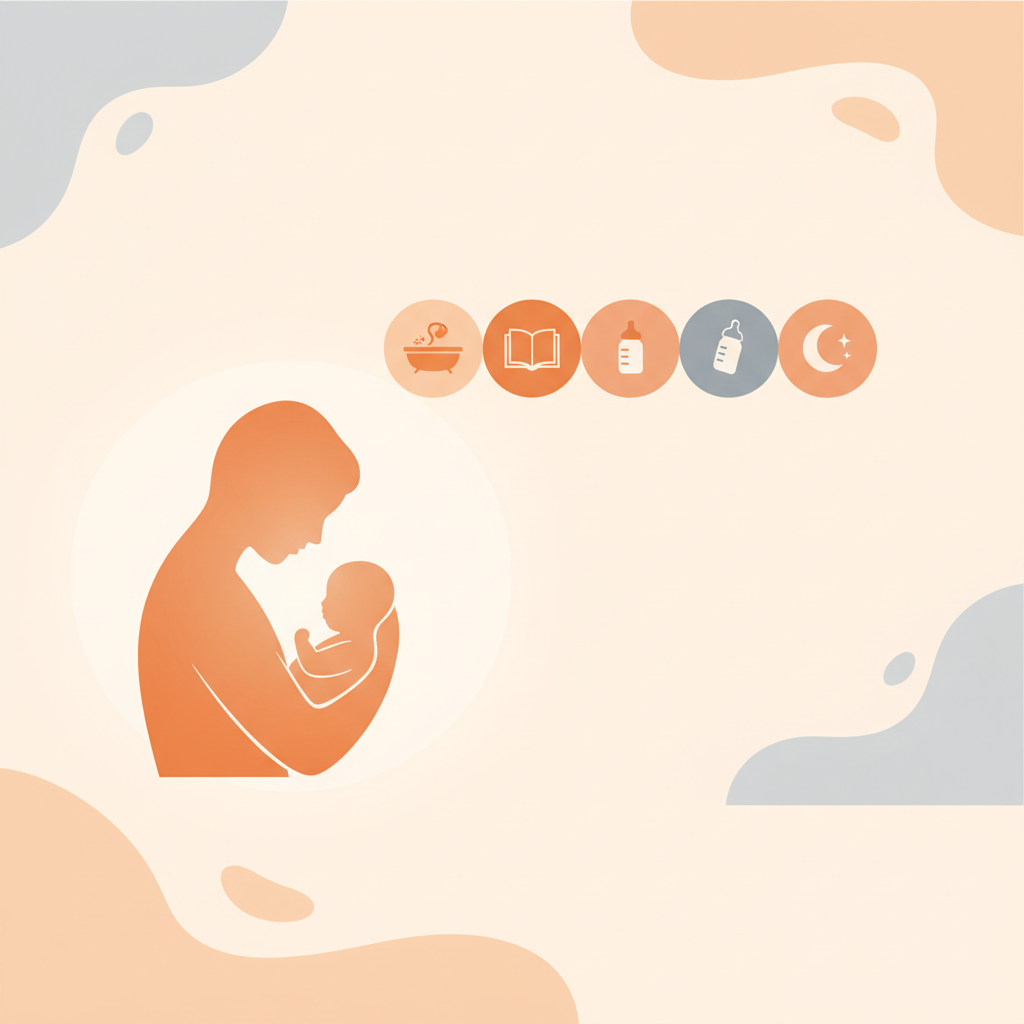 Parent reading a bedtime story to baby in a dimly lit nursery