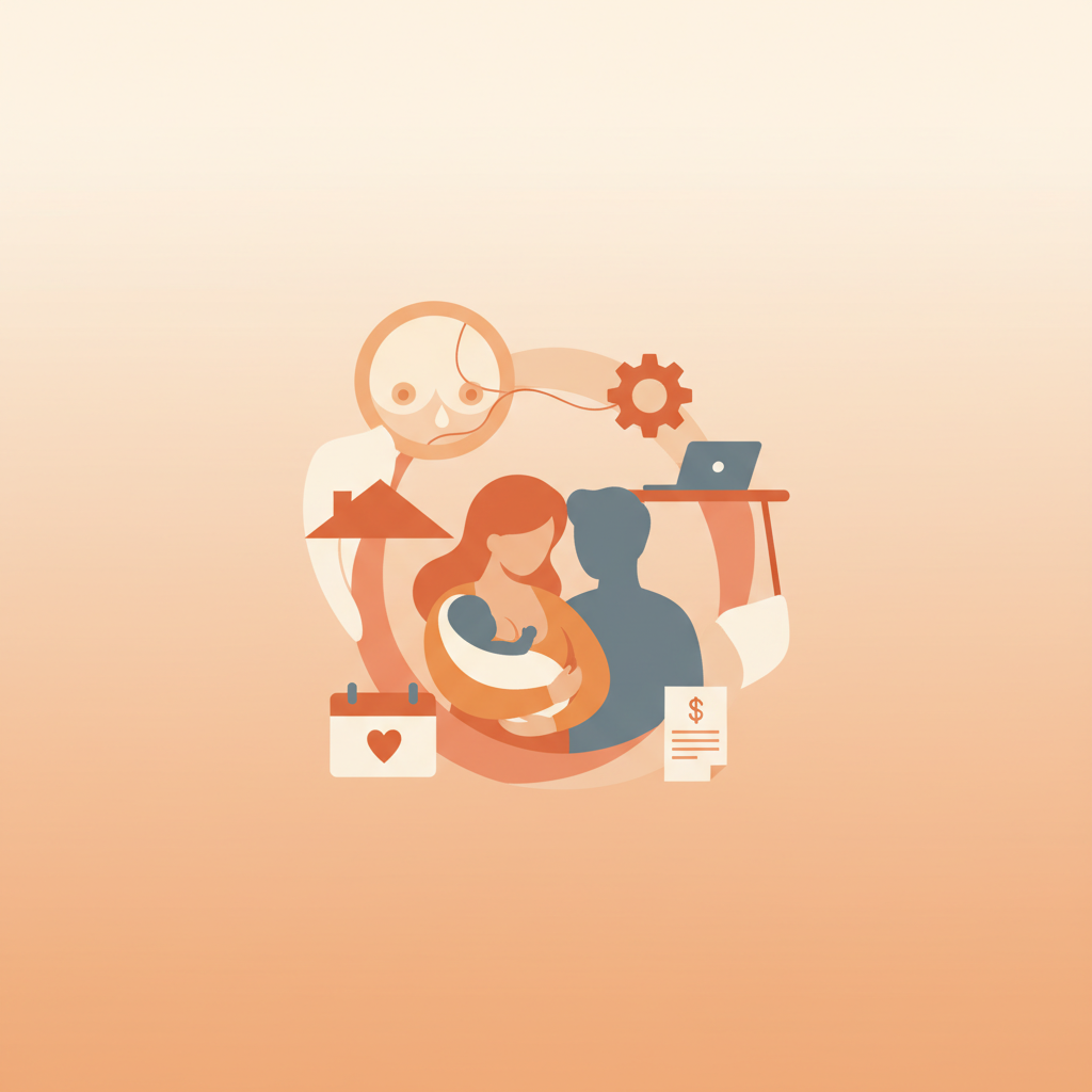 Mother preparing for work while balancing baby care at home